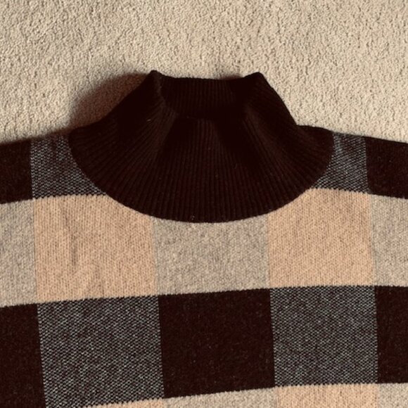 NOTE di ANITA Merino Wool Checkered Dolman Sleeve Mock Neck Poncho Size O/S - Picture 4 of 7